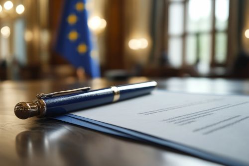 Kugelschreiber mit EU Fahne im Hintergrund